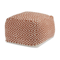 Sena 22 Inch Ottoman Pouf, Handwoven Pattern, Zipper Cotton Cover Red White - BM318611