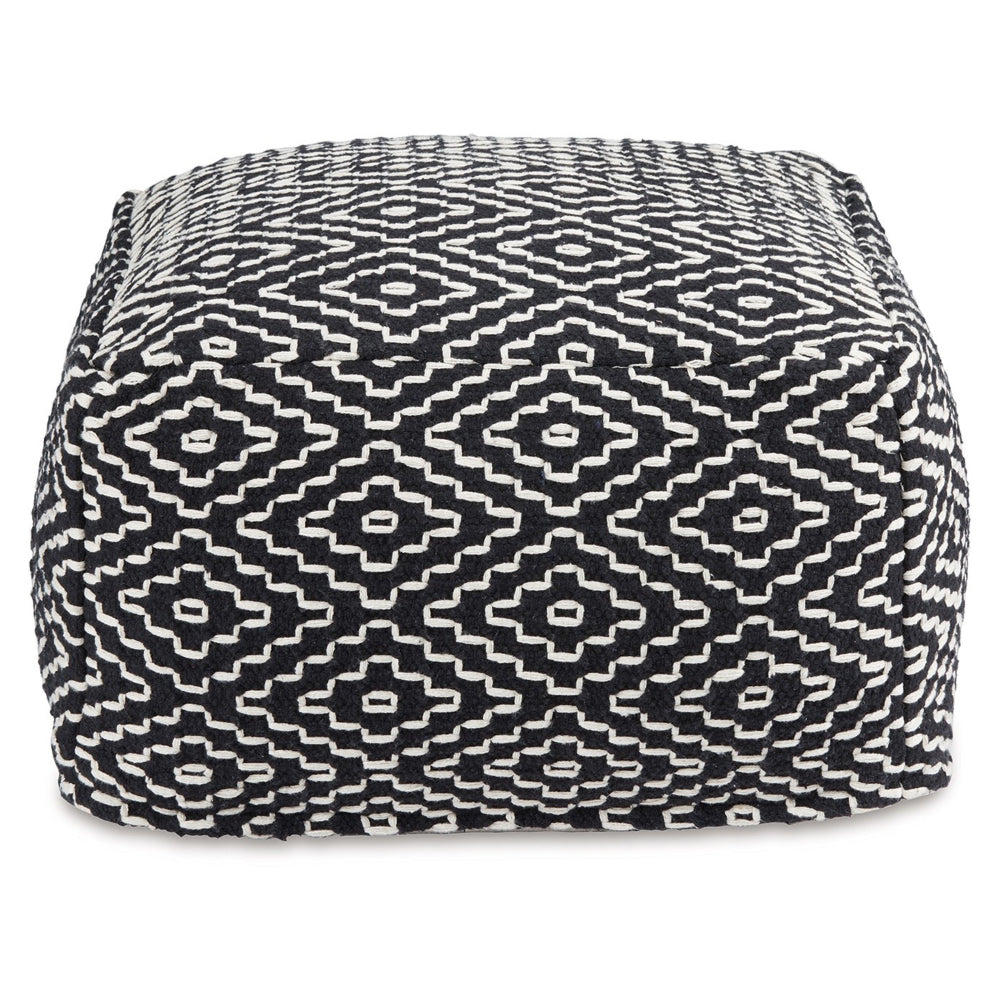 Sena 22 Inch Ottoman Pouf, Handwoven Pattern, Cotton Cover, Black White - BM318612