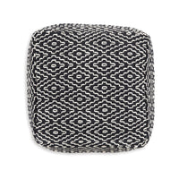 Sena 22 Inch Ottoman Pouf, Handwoven Pattern, Cotton Cover, Black White - BM318612