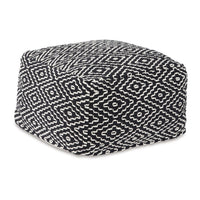 Sena 22 Inch Ottoman Pouf, Handwoven Pattern, Cotton Cover, Black White - BM318612