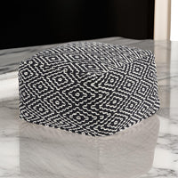 Sena 22 Inch Ottoman Pouf, Handwoven Pattern, Cotton Cover, Black White - BM318612