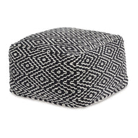 Sena 22 Inch Ottoman Pouf, Handwoven Pattern, Cotton Cover, Black White - BM318612