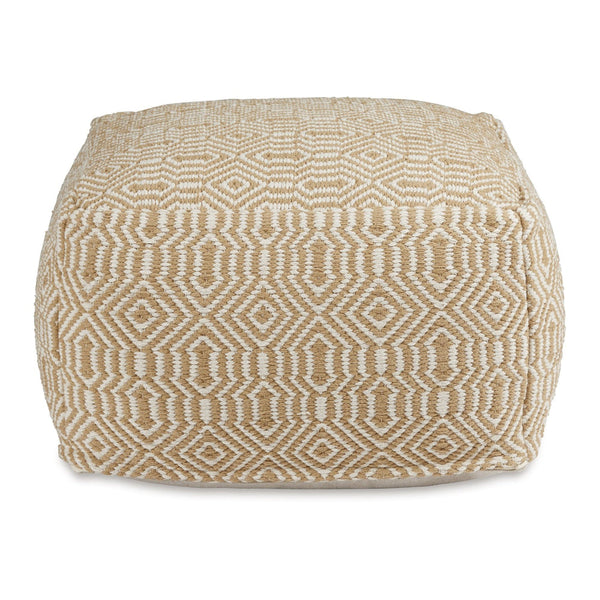 Sena 22 Inch Ottoman Pouf, Handwoven Pattern, Cotton Cover, Beige White - BM318613