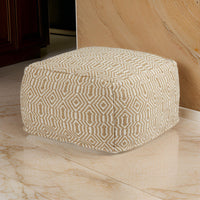 Sena 22 Inch Ottoman Pouf, Handwoven Pattern, Cotton Cover, Beige White - BM318613