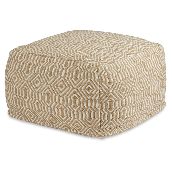 Sena 22 Inch Ottoman Pouf, Handwoven Pattern, Cotton Cover, Beige White - BM318613