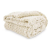 Deme Throw Blanket Set of 3, Hand Knitted Soft Chunky Chenille, Ivory White  - BM318614