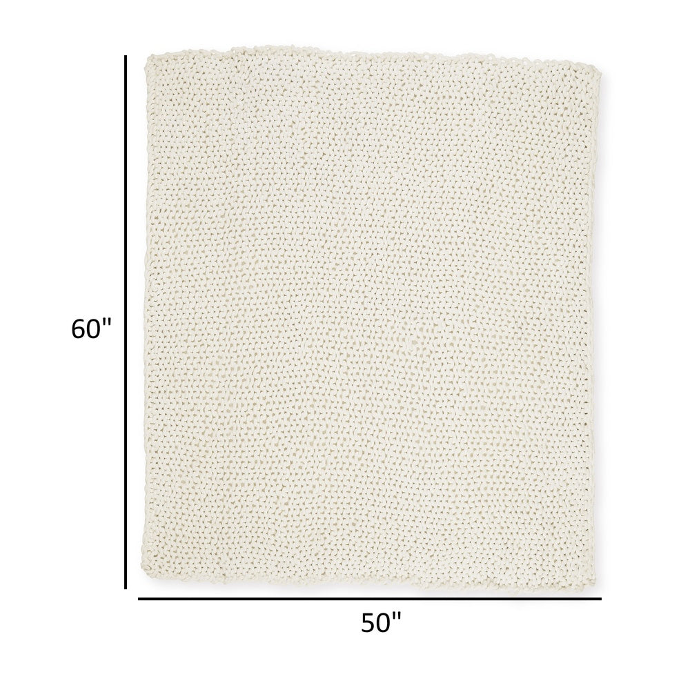 Deme Throw Blanket Set of 3, Hand Knitted Soft Chunky Chenille, Ivory White  - BM318614