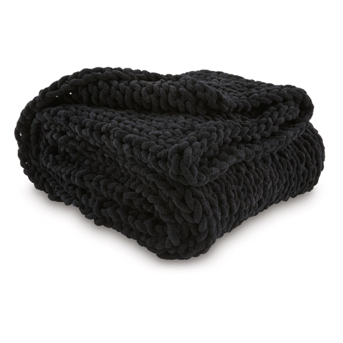 Deon Throw Blanket Set of 3, Hand Knitted Soft Chenille, Black Finish  - BM318615