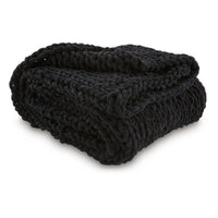 Deon Throw Blanket Set of 3, Hand Knitted Soft Chenille, Black Finish  - BM318615