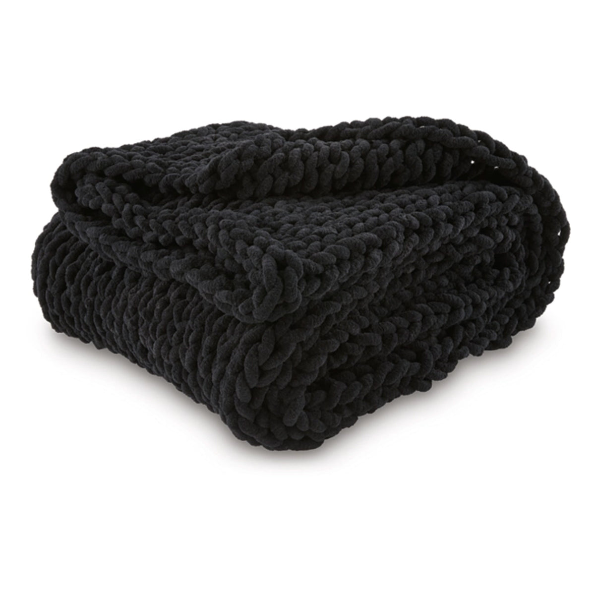 Deon Throw Blanket Set of 3, Hand Knitted Soft Chenille, Black Finish  - BM318615