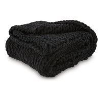 Deon Throw Blanket Set of 3, Hand Knitted Soft Chenille, Black Finish  - BM318615