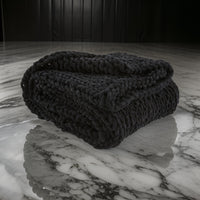 Deon Throw Blanket Set of 3, Hand Knitted Soft Chenille, Black Finish  - BM318615