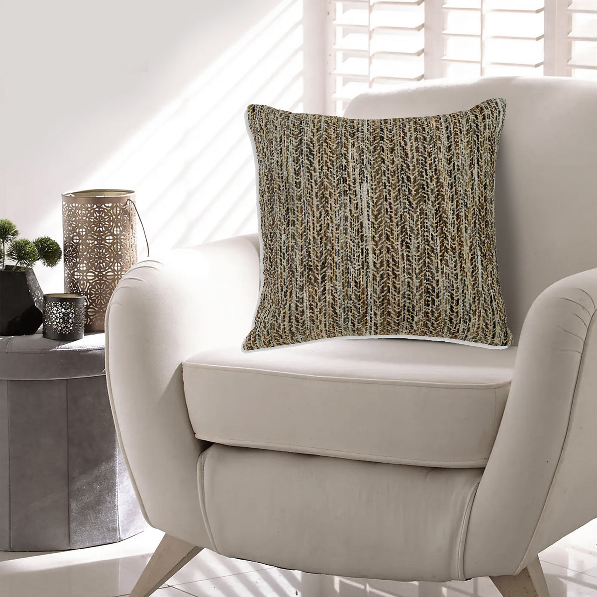 Nera 20 Inch Accent Pillow Set of 4, Distressed Chevron Pattern, Tan Black  - BM318620