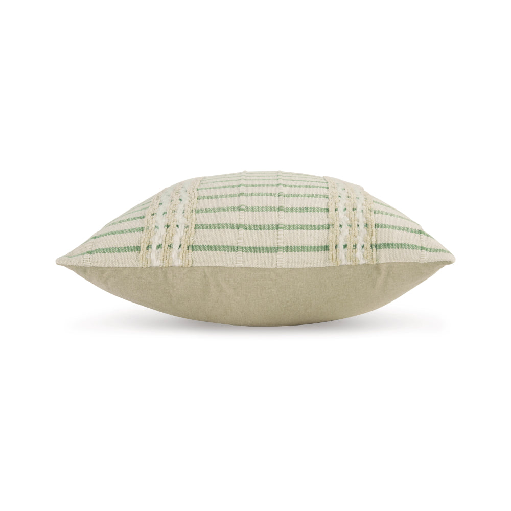 Tony 20 Inch Throw Pillow Set of 4, Striped Design, White and Green Cotton - BM318621