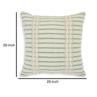 Tony 20 Inch Throw Pillow Set of 4, Striped Design, White and Green Cotton - BM318621