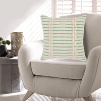 Tony 20 Inch Throw Pillow Set of 4, Striped Design, White and Green Cotton - BM318621