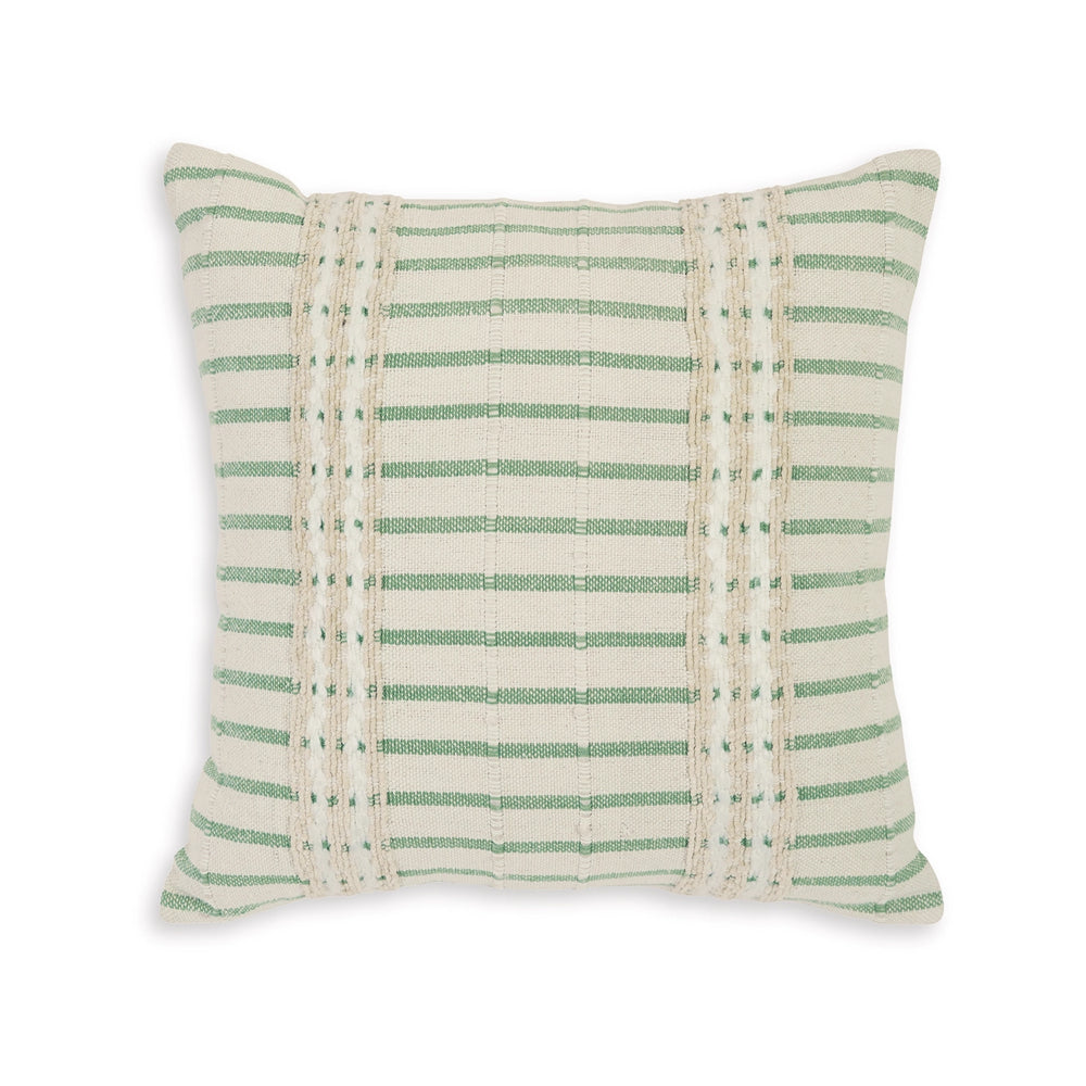 Tony 20 Inch Throw Pillow Set of 4, Striped Design, White and Green Cotton - BM318621