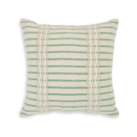 Tony 20 Inch Throw Pillow Set of 4, Striped Design, White and Green Cotton - BM318621