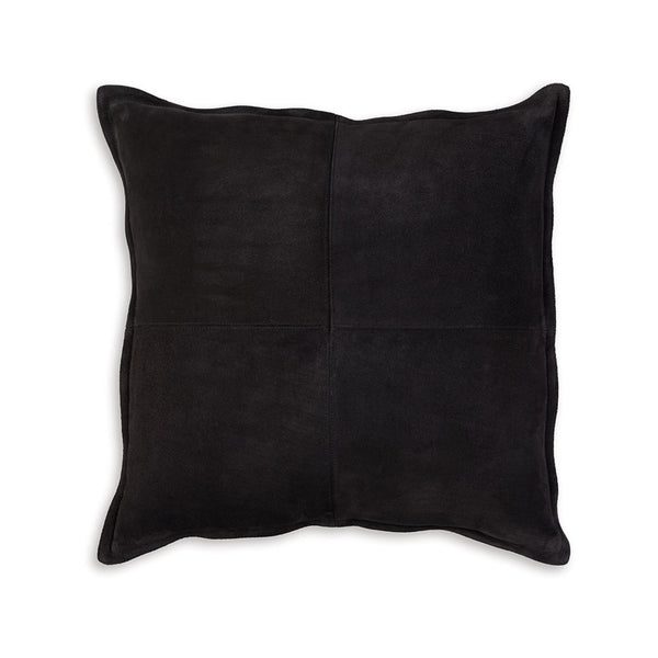 Throw Pillow Set of 4, 20 Inch, Black Patchwork Faux Leather, Straight Edge - BM318635