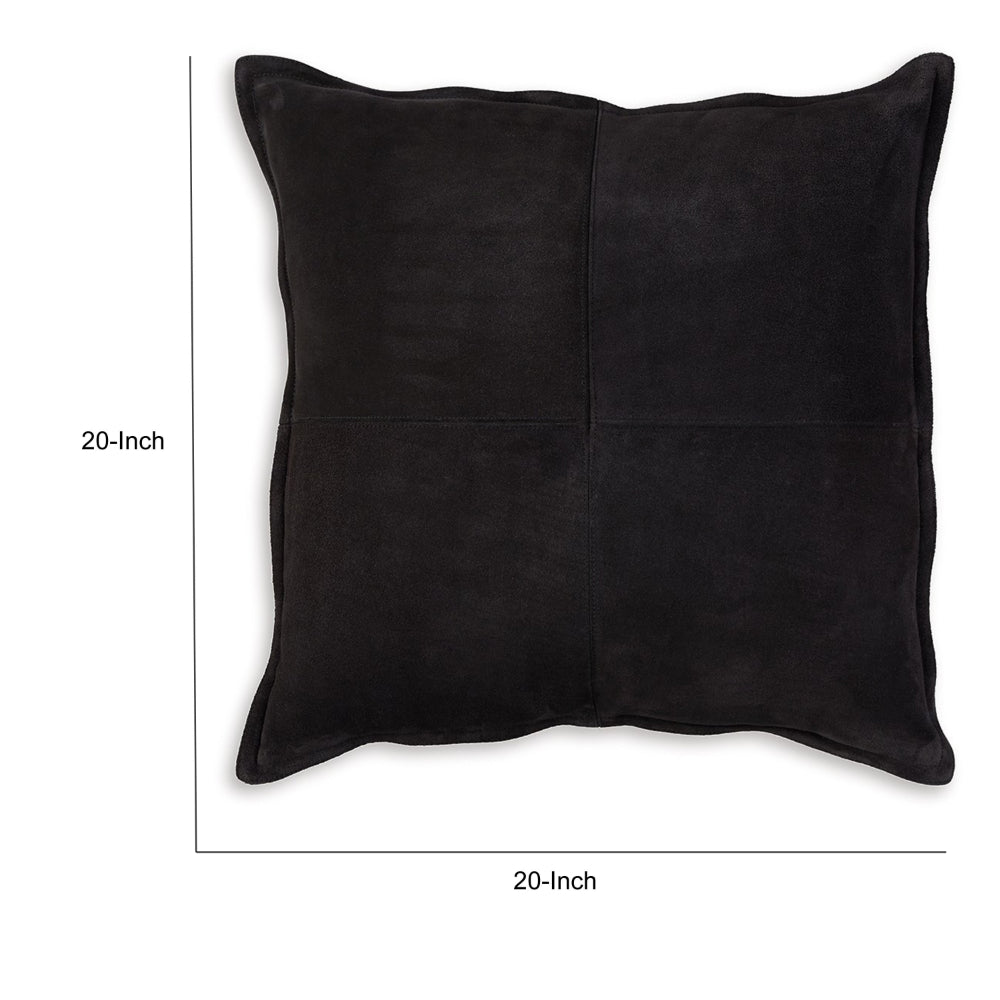 Throw Pillow Set of 4, 20 Inch, Black Patchwork Faux Leather, Straight Edge - BM318635