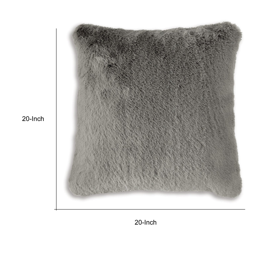 Difi Throw Pillow Set of 4, 20 Inch, Faux Rabbit Fur Face, Gray Polyester - BM318637