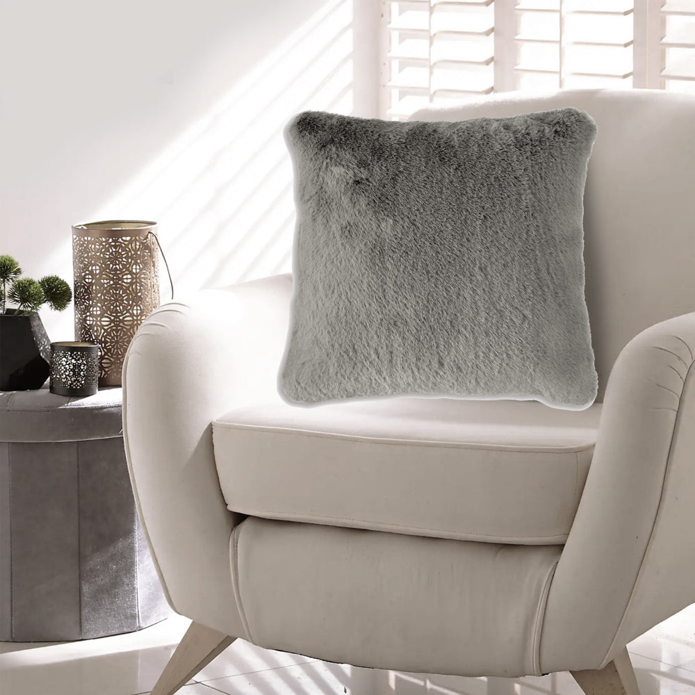 Benzara Difi Throw Pillow Set of 4, 20 Inch, Faux Rabbit Fur Face