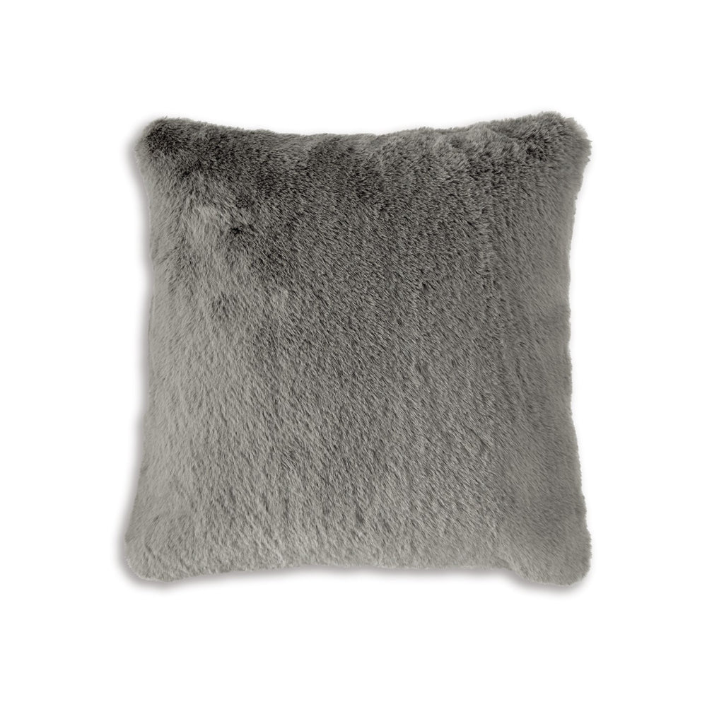 Difi Throw Pillow Set of 4, 20 Inch, Faux Rabbit Fur Face, Gray Polyester - BM318637