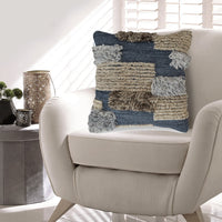 Throw Pillow Set of 4, 20 Inch, Cotton, Knotted Stripes, Patchwork, Blue - BM318640