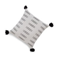 Throw Pillow Set of 4, 20 Inch, Cotton Striped Design, Black Tassels, White - BM318641