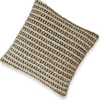 Throw Pillow Set of 4, 20 Inch, Cotton, Woven Striped Design, Beige, Black - BM318642