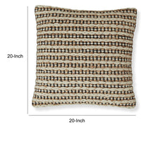 Throw Pillow Set of 4, 20 Inch, Cotton, Woven Striped Design, Beige, Black - BM318642