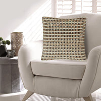 Throw Pillow Set of 4, 20 Inch, Cotton, Woven Striped Design, Beige, Black - BM318642