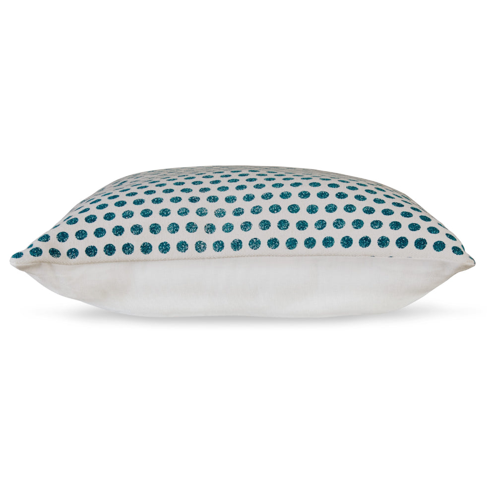 Bao Throw Pillow Set of 4, 20 Inch, Cotton, Teal Dots Design over White - BM318644