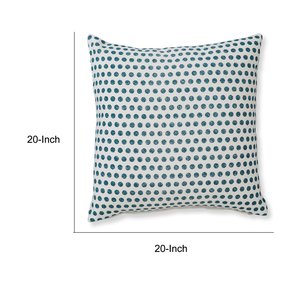 Bao Throw Pillow Set of 4, 20 Inch, Cotton, Teal Dots Design over White - BM318644