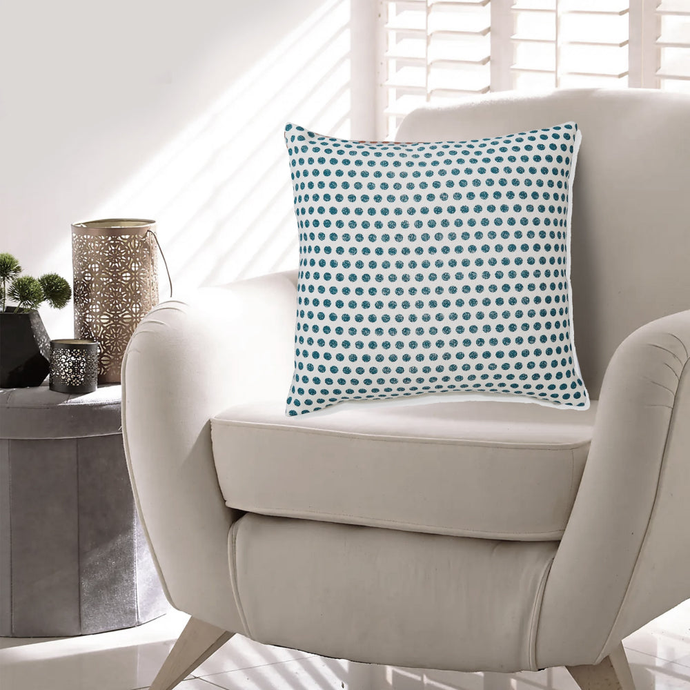 Bao Throw Pillow Set of 4, 20 Inch, Cotton, Teal Dots Design over White - BM318644