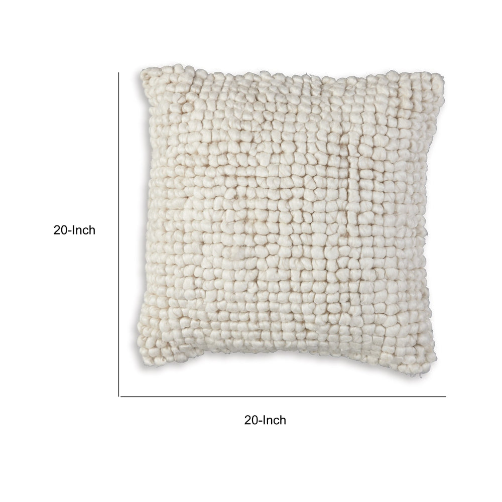 Throw Pillow Set of 4, 20 Inch, Modern Looped Design, Soft White Cotton - BM318646