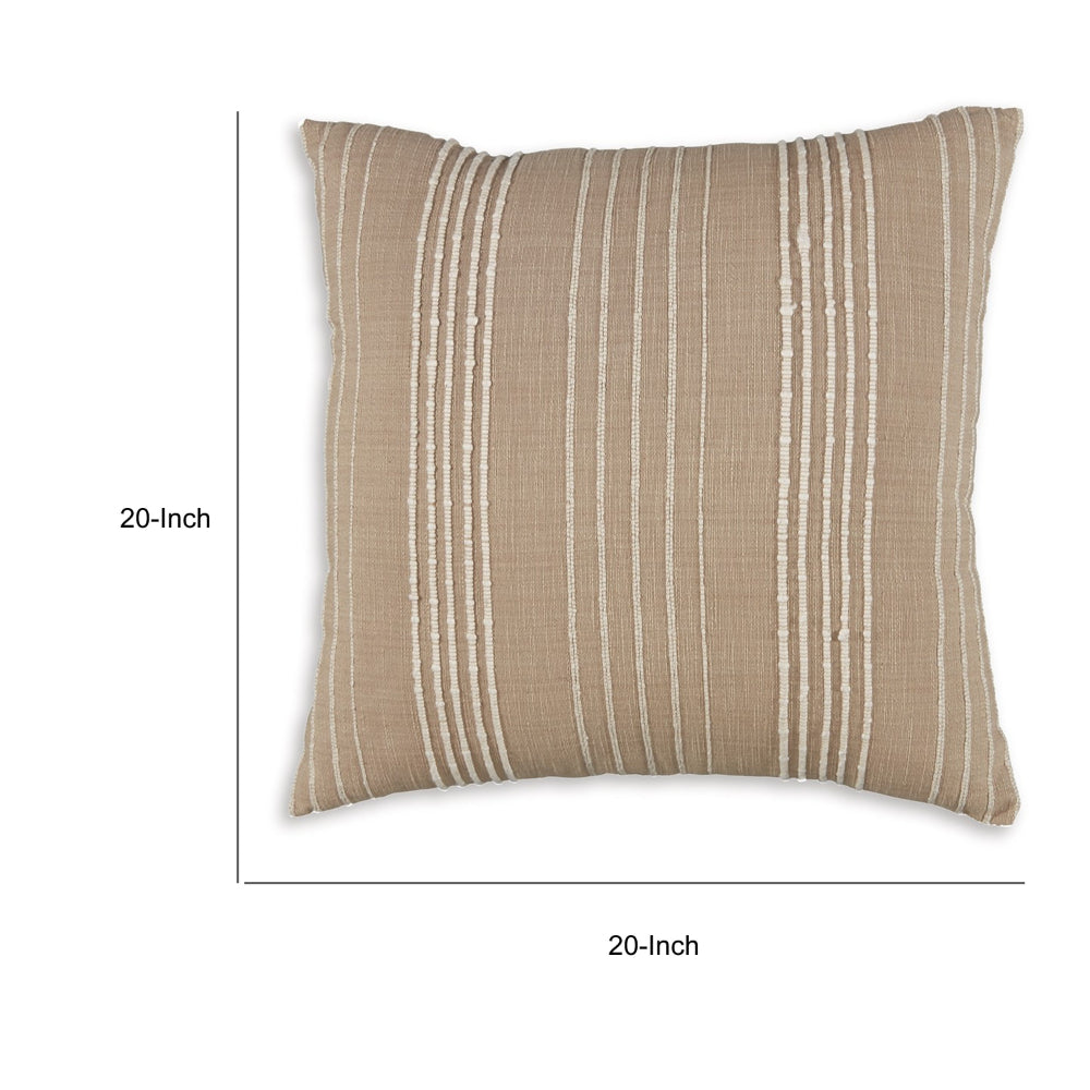 Throw Pillow Set of 4, 20 Inch Square, Cotton, White Stripes, Brown - BM318648