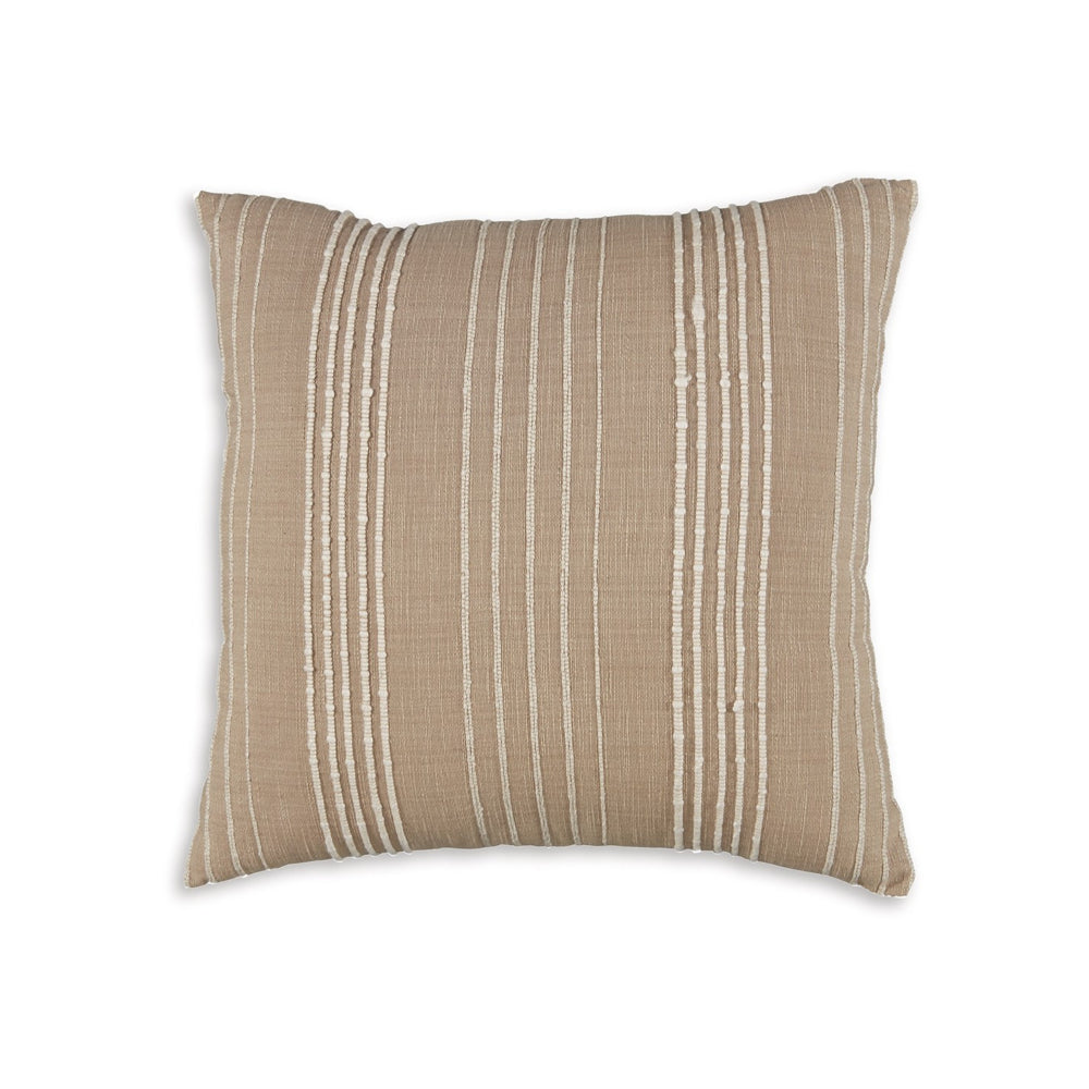 Throw Pillow Set of 4, 20 Inch Square, Cotton, White Stripes, Brown - BM318648