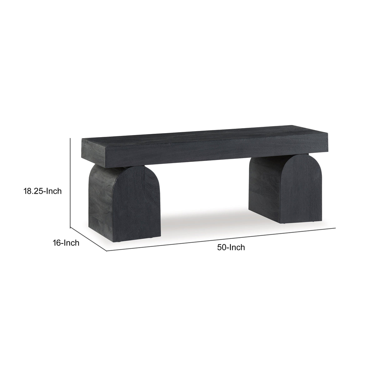 Accent Bench, 50 Inch, Oversized Sandblasted Effect, Black Solid Wood  - BM318655