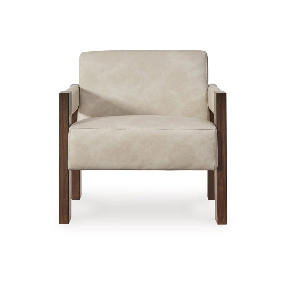 Live Accent Chair, Cushioned Seat, White Faux Leather, Espresso Brown Wood - BM318658