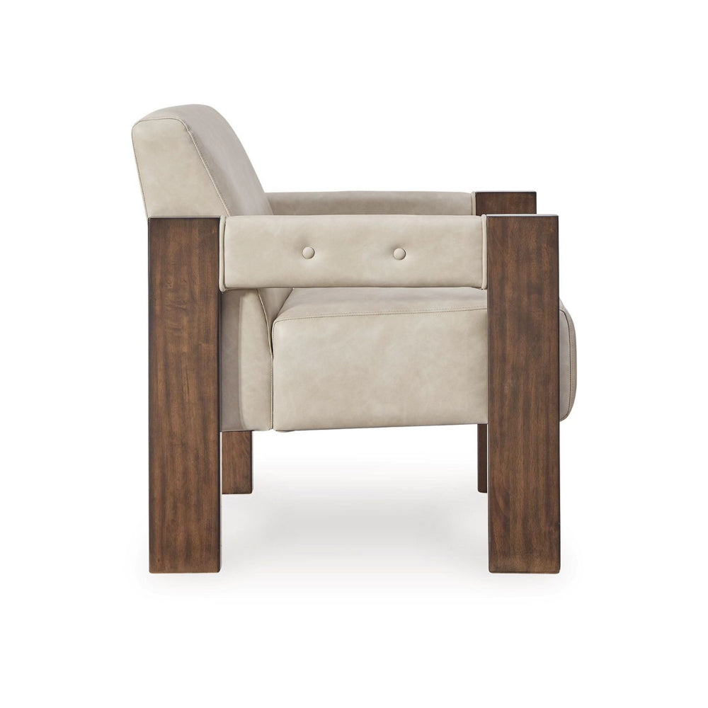 Live Accent Chair, Cushioned Seat, White Faux Leather, Espresso Brown Wood - BM318658