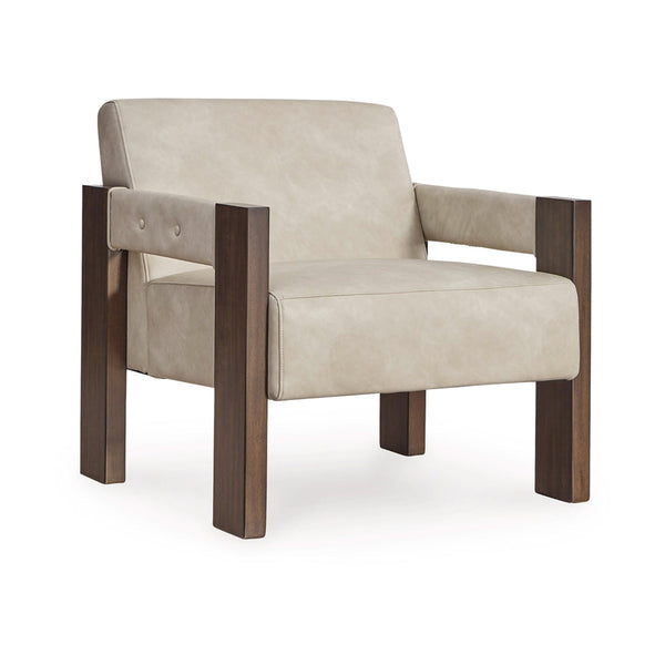 Live Accent Chair, Cushioned Seat, White Faux Leather, Espresso Brown Wood - BM318658