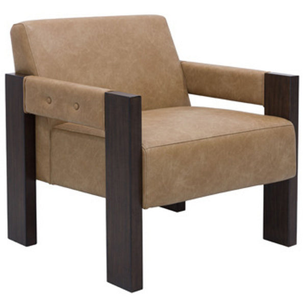 Live Accent Chair, Cushioned Seat, Brown Faux Leather, Espresso Brown Wood - BM318659