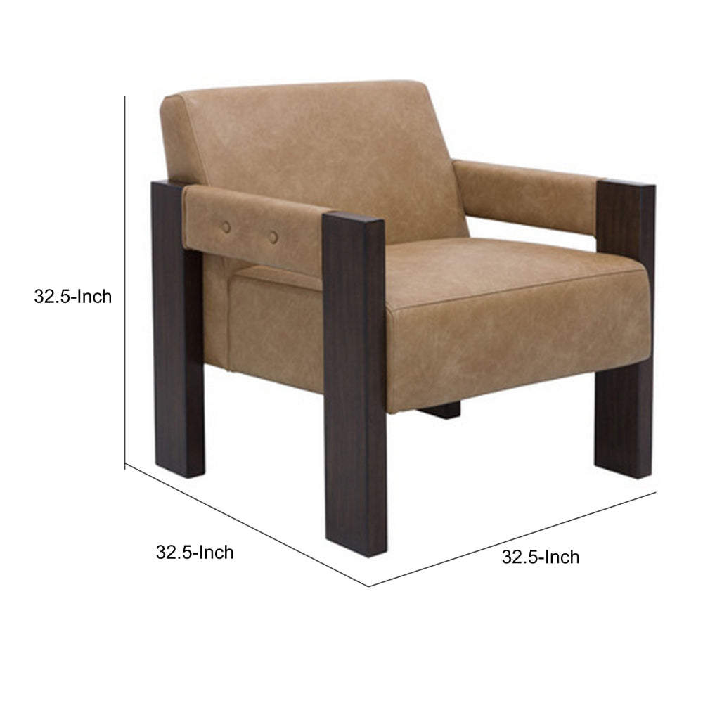 Live Accent Chair, Cushioned Seat, Brown Faux Leather, Espresso Brown Wood - BM318659