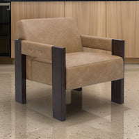 Live Accent Chair, Cushioned Seat, Brown Faux Leather, Espresso Brown Wood - BM318659