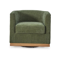 Swivel Accent Chair, Green Cushioned Fabric, Barrel Style, Brown Wood Base - BM318660