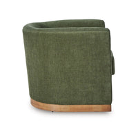 Swivel Accent Chair, Green Cushioned Fabric, Barrel Style, Brown Wood Base - BM318660