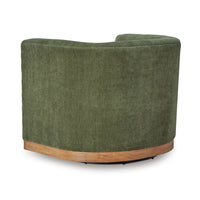 Swivel Accent Chair, Green Cushioned Fabric, Barrel Style, Brown Wood Base - BM318660