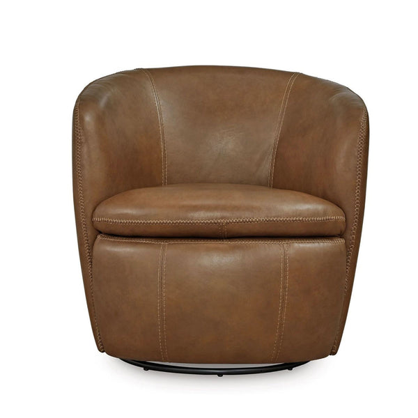 Niko Swivel Accent Chair, Round Barrel Design, Brown Top Grain Leather - BM318664