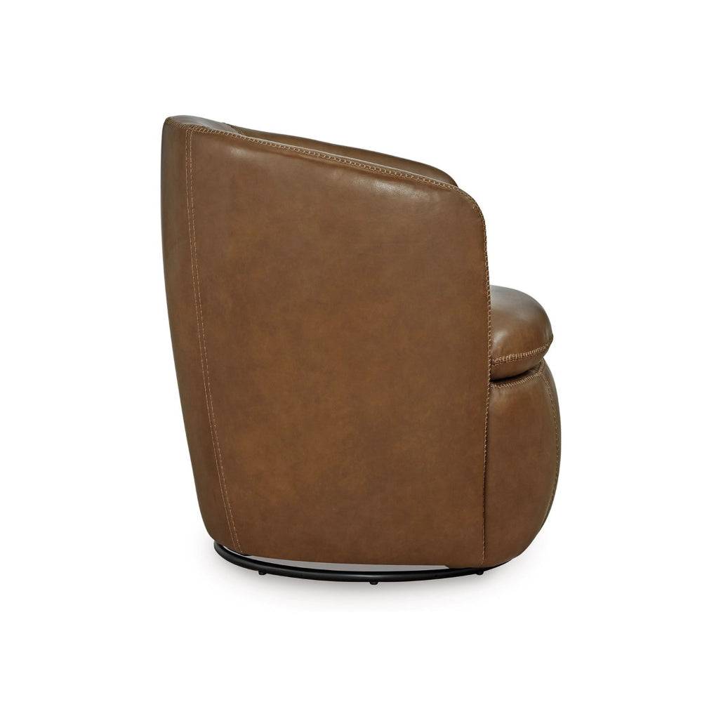 Niko Swivel Accent Chair, Round Barrel Design, Brown Top Grain Leather - BM318664